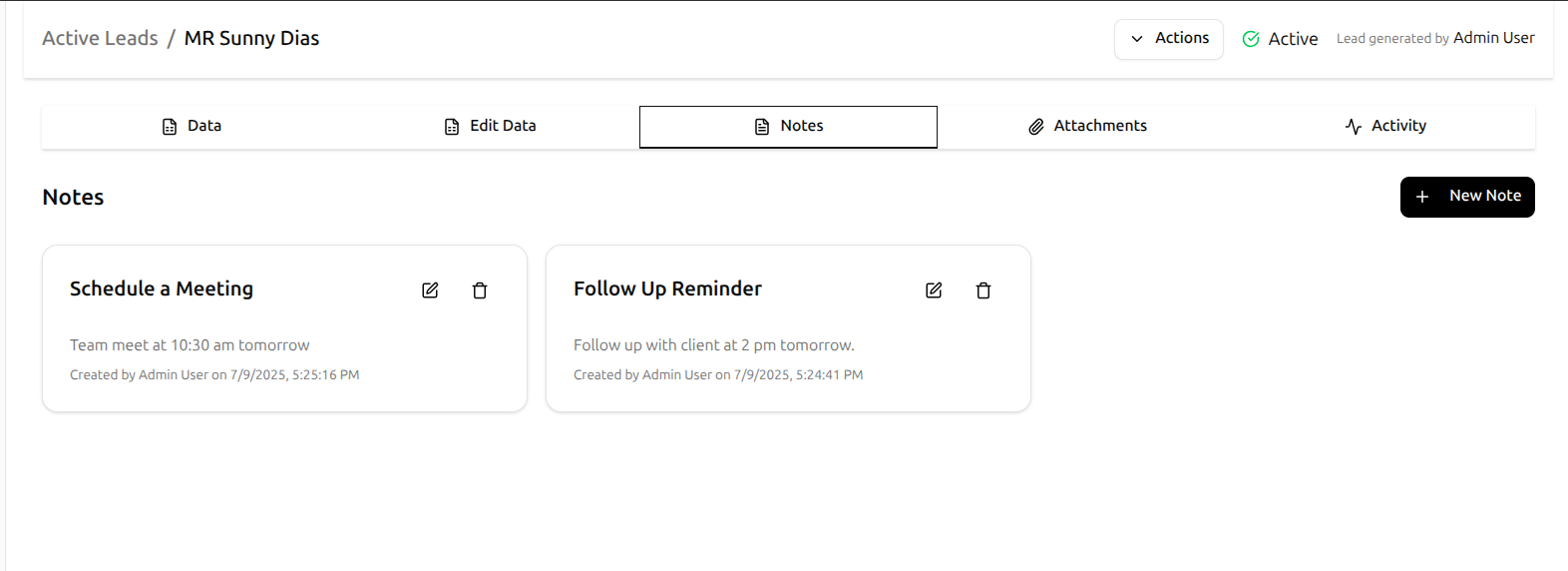 Notes & Reminders System - Add unlimited notes to leads with optional reminders to follow up—ensuring no task is forgotten